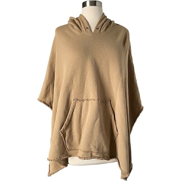 ATM Oversize Hooded Poncho Tan Cotton Pullover One Size - Picture 2 of 8